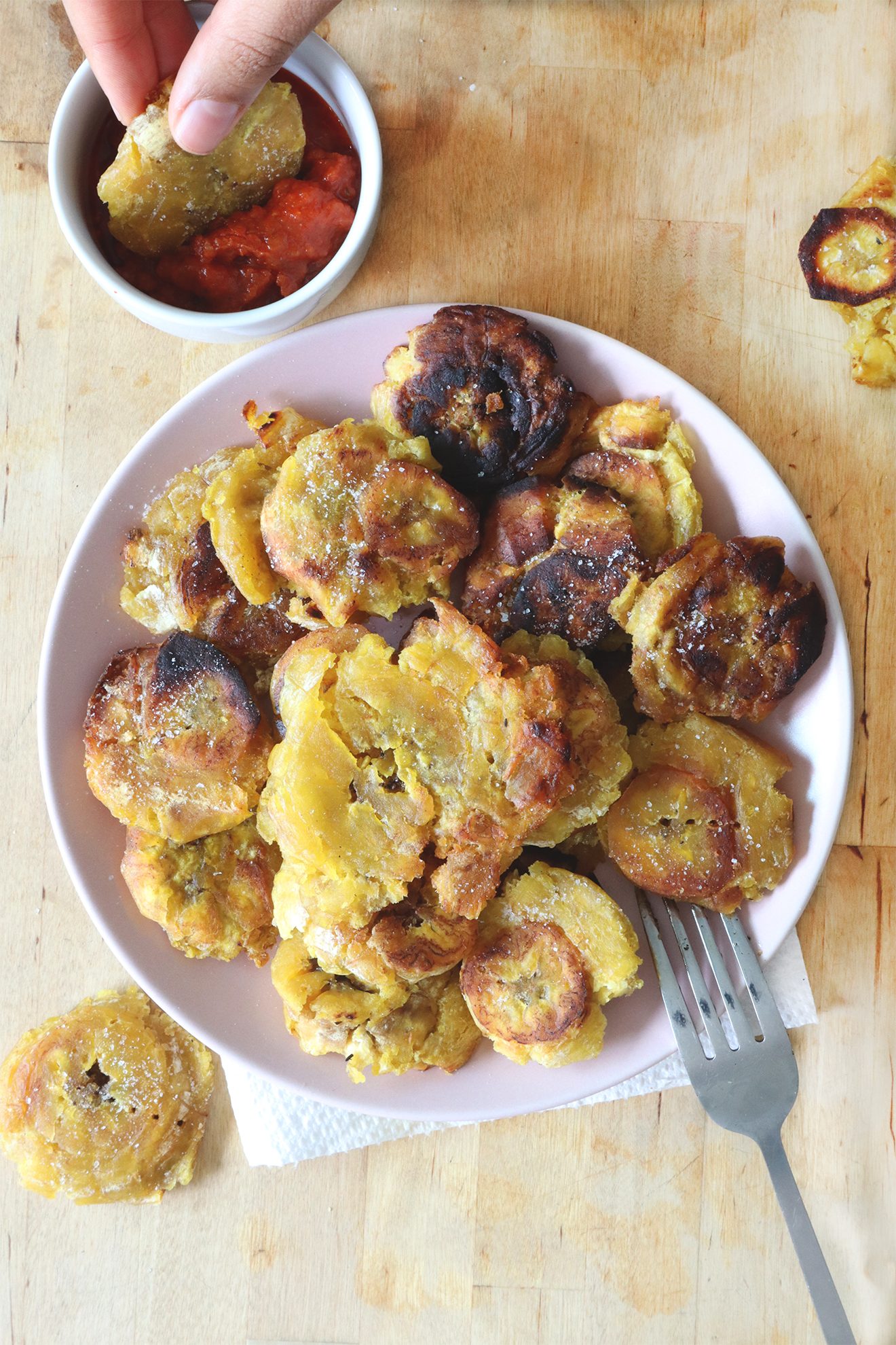 Plate of golden fried tostones