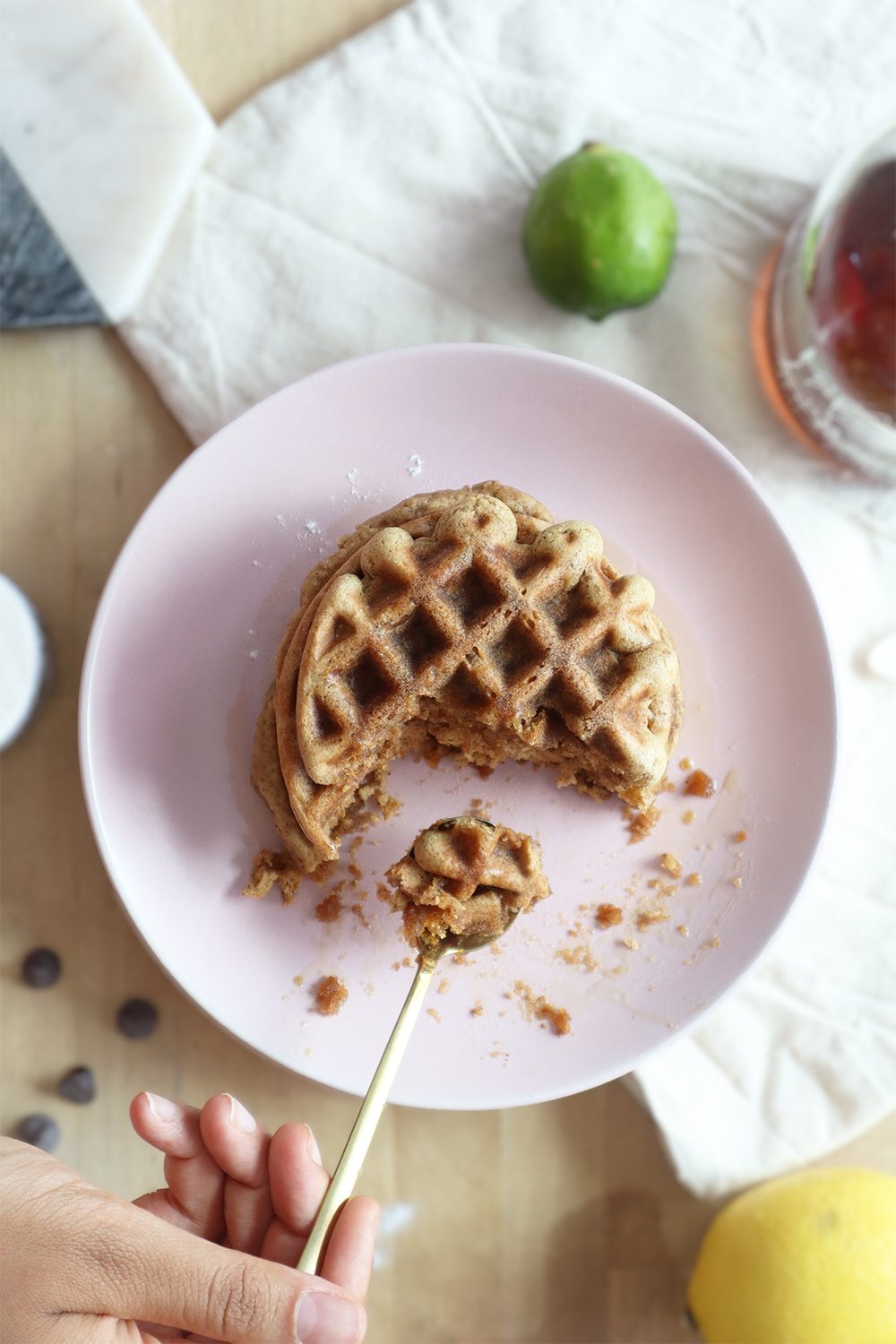 Vegan waffle with a bite taken out